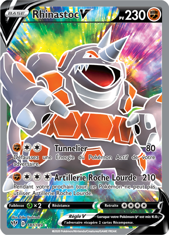 Carte Pokémon Rhinastoc-V 181/189 Ultra Rare Ténèbres Embrasées
