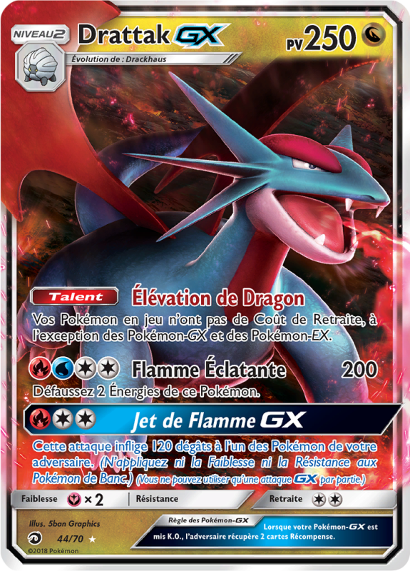 Carte Pokémon Drattak-GX 44/70 Ultra Rare Majesté des Dragons
