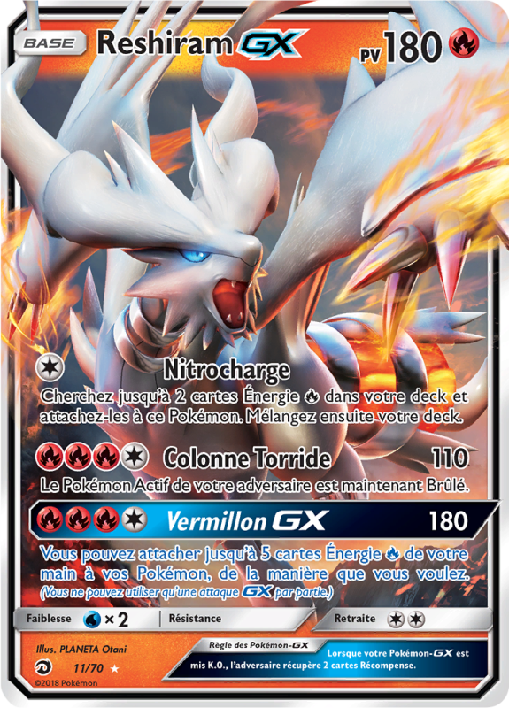 Carte Pokémon Reshiram-GX 11/70 Ultra Rare Majesté des Dragons