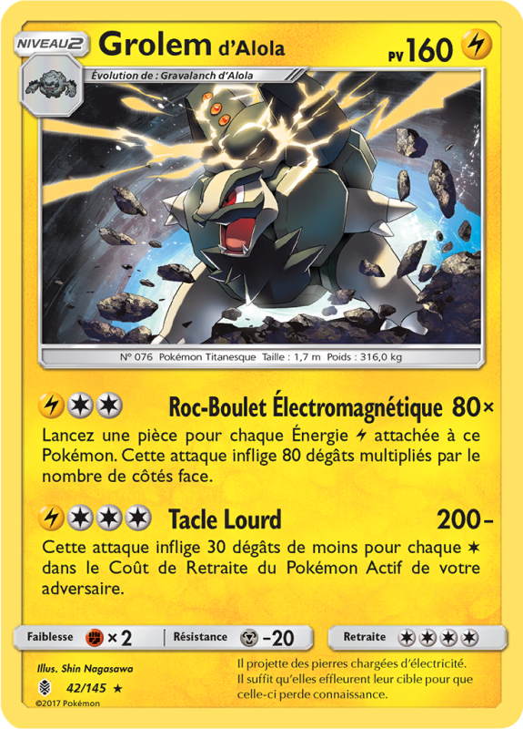 Carte Pokémon Grolem d'Alola 42/145 Holographique Gardiens Ascendants