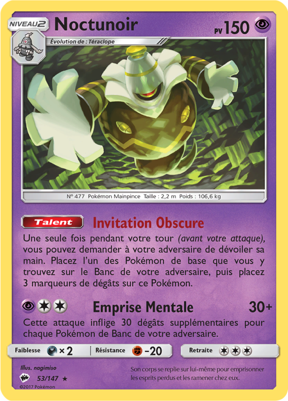Carte Pokémon Noctunoir 53/147 Holographique Ombres Ardentes
