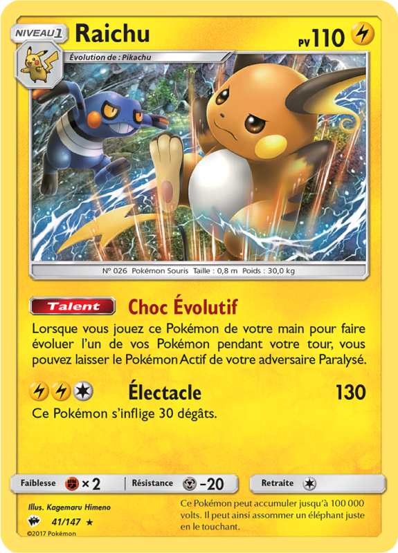 Carte Pokémon Raichu 41/147 Holographique Ombres Ardentes