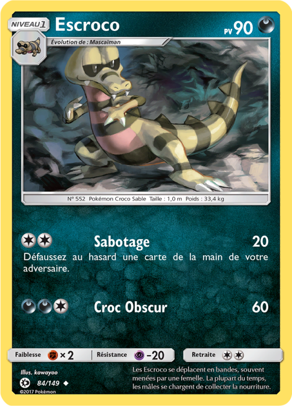 Carte Pokémon Escroco 84/149 Peu commune Soleil et Lune (JCC)