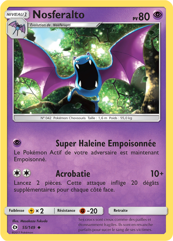 Carte Pokémon Nosferalto 55/149 Peu commune Soleil et Lune (JCC)