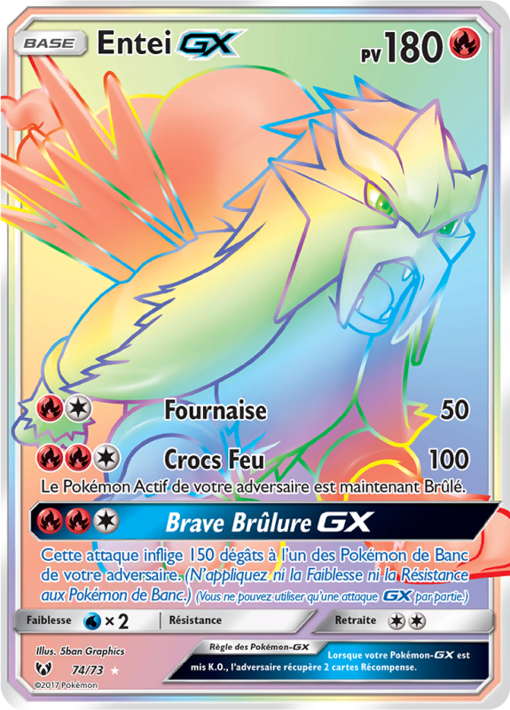 Carte Pokémon Entei-GX 74/73 Rainbow Légendes Brillantes