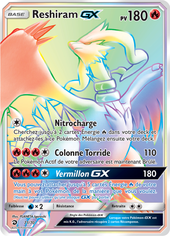 Carte Pokémon Reshiram-GX 71/70 Rainbow Majesté des Dragons
