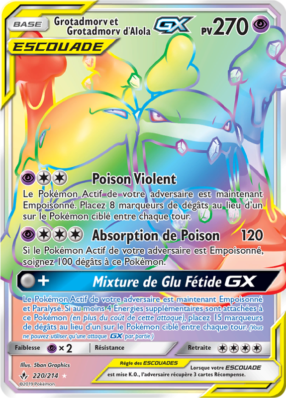 Carte Pokémon Grotadmorv et Grotadmorv d'Alola-GX 220/214 Rainbow Alliance Infaillible