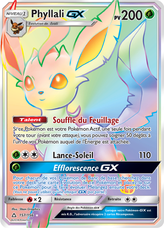 Carte Pokémon Phyllali-GX 157/156 Rainbow Ultra-Prisme