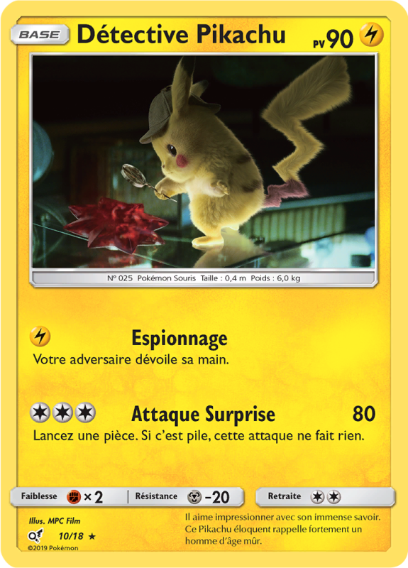Carte Pokémon Détective Pikachu 10/18 Rare Détective Pikachu (JCC)