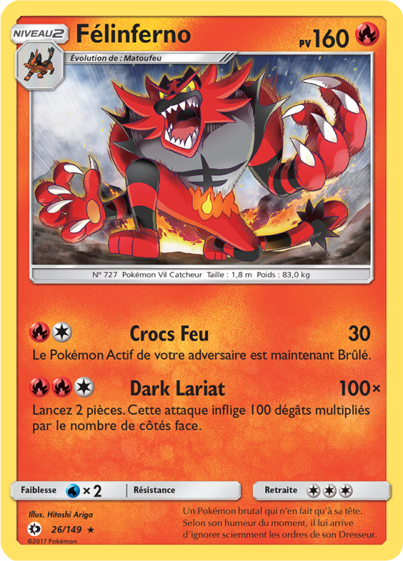 Carte Pokémon Félinferno 26/149 Rare Soleil et Lune (JCC)