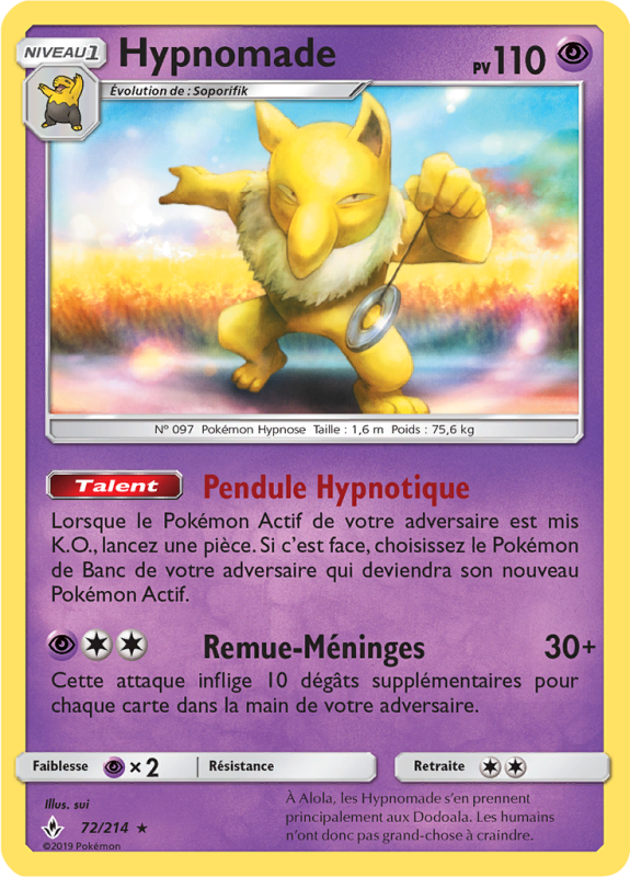 Carte Pokémon Hypnomade 72/214 Rare Alliance Infaillible