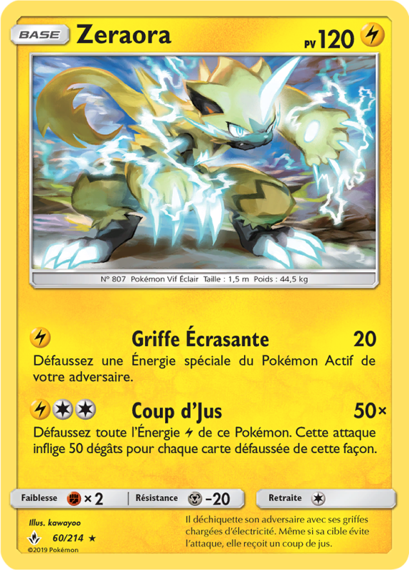 Carte Pokémon Zeraora 60/214 Rare Alliance Infaillible