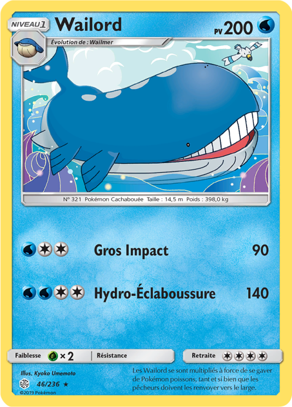 Carte Pokémon Wailord 46/236 Rare Éclipse Cosmique