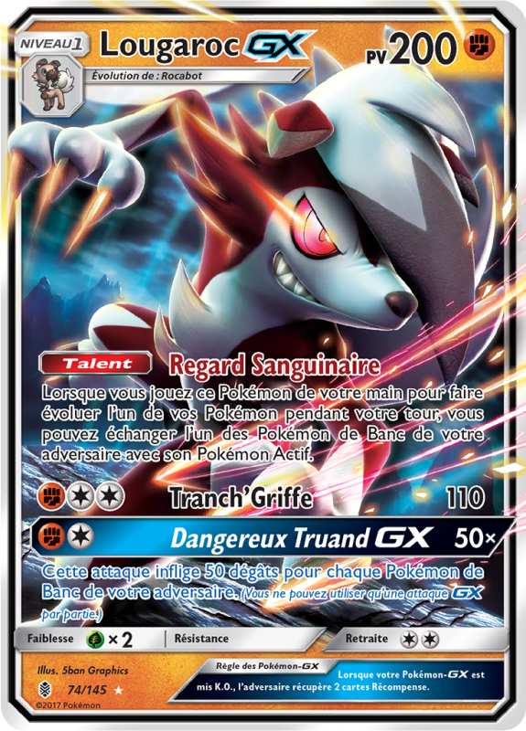 Carte Pokémon Lougaroc-GX 74/145 Ultra Rare Gardiens Ascendants