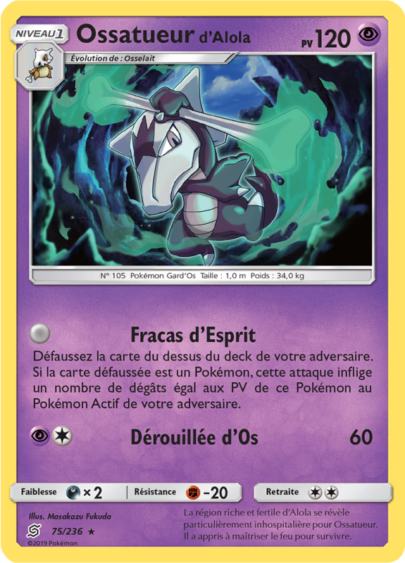 Carte Pokémon Ossatueur d'Alola 75/236 Rare Harmonie des Esprits