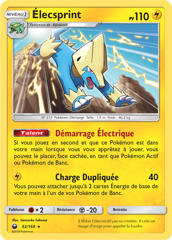 Carte Pokémon Élecsprint 52/168 Rare Tempête Céleste