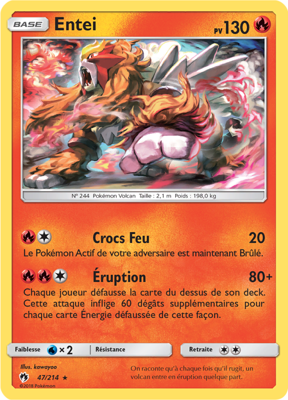 Carte Pokémon Entei 47/214 Rare Tonnerre Perdu