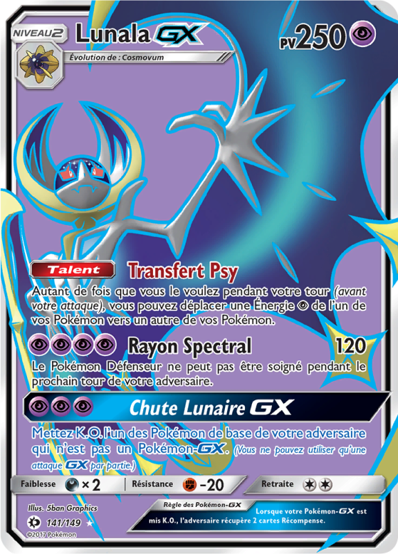 Carte Pokémon Lunala-GX 141/149 Ultra Rare Soleil et Lune (JCC)