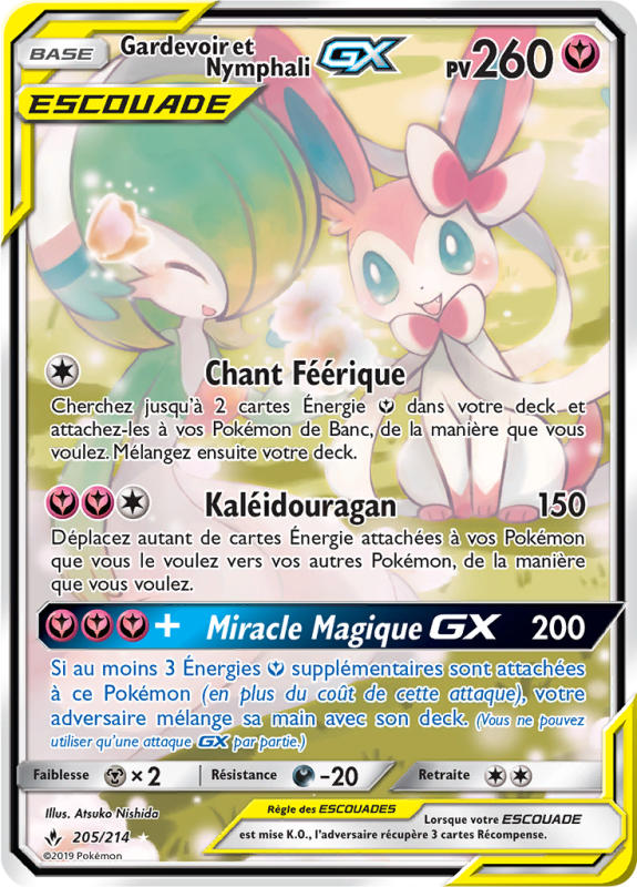 Carte Pokémon Gardevoir et Nymphali-GX 205/214 Ultra Rare Alliance Infaillible