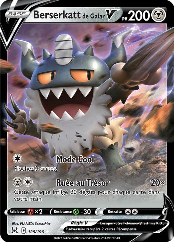 Carte Pokémon Berserkatt de Galar-V 129/196 Ultra Rare Origine Perdue