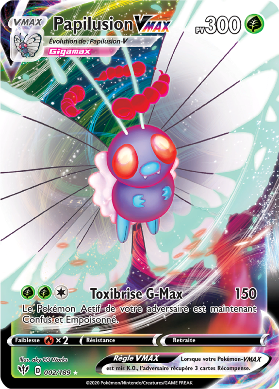 Carte Pokémon Papilusion-VMAX 002/189 Ultra Rare Ténèbres Embrasées