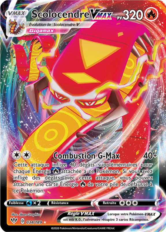 Carte Pokémon Scolocendre-VMAX 034/189 Ultra Rare Ténèbres Embrasées