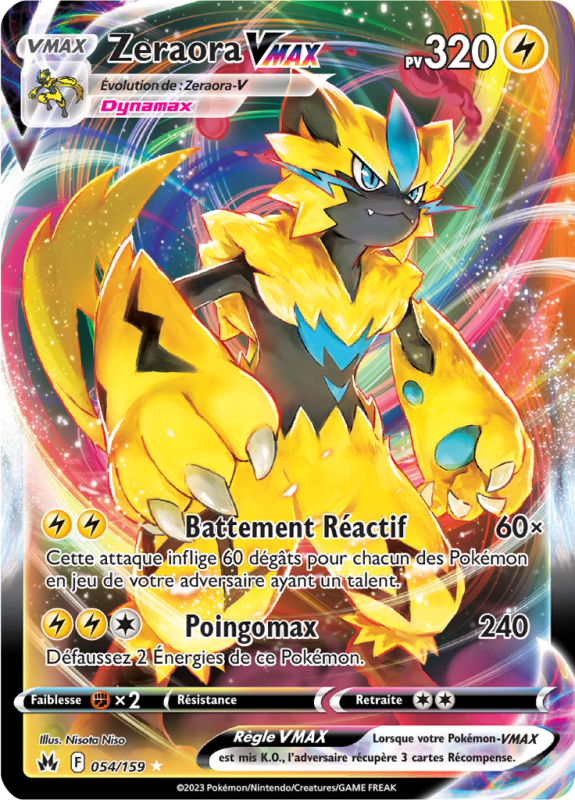 Carte Pokémon Zeraora-VMAX 054/159 Ultra Rare Zénith Suprême