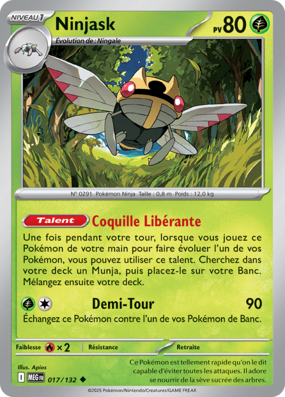 Carte Pokémon Ninjask 017/132 Peu commune Méga-Évolution (JCC)