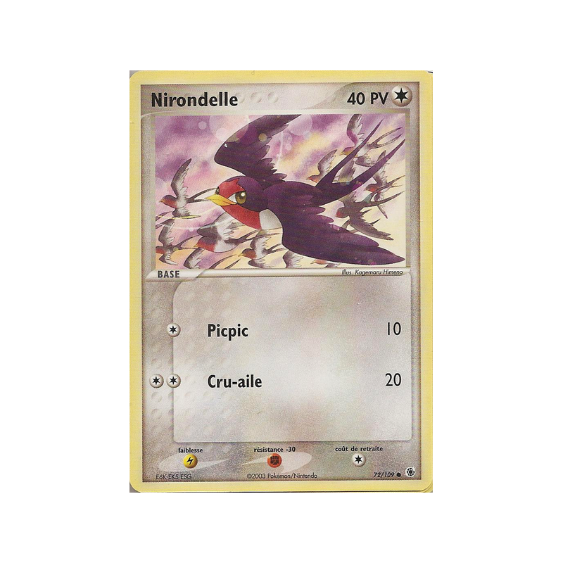 Carte Pokémon Nirondelle 72/109 Commune Rubis & Saphir