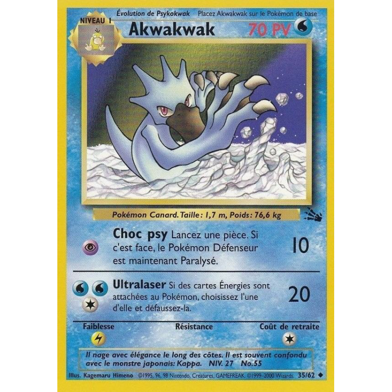 Carte Pokémon Akwakwak 35/62 Peu commune Fossile (JCC)