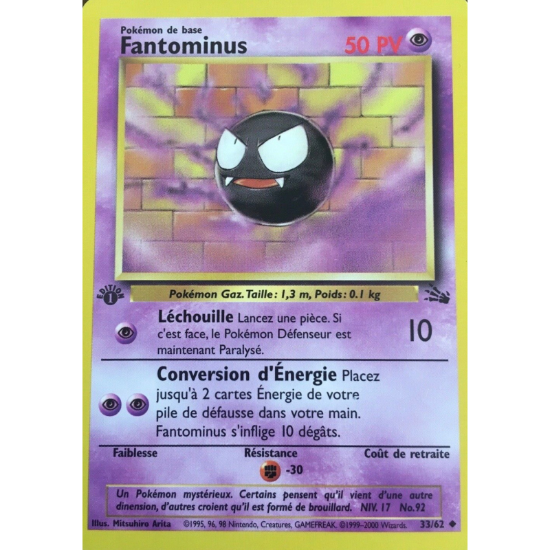 Carte Pokémon Fantominus 33/62 Peu commune Fossile (JCC)