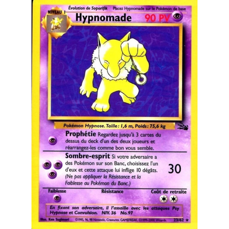 Carte Pokémon Hypnomade 23/62 Rare Fossile (JCC)