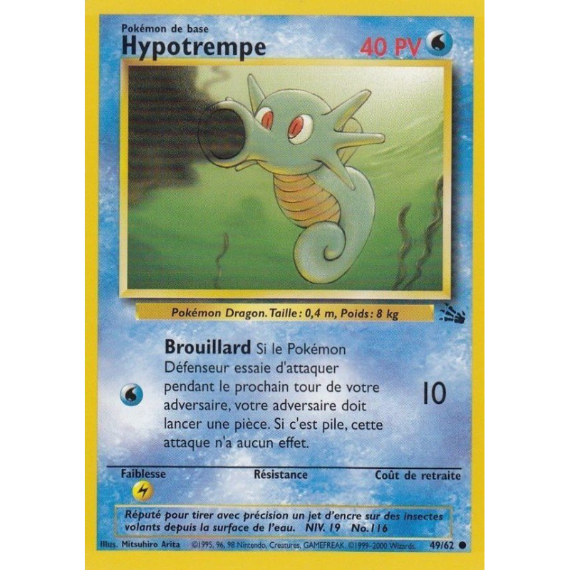 Carte Pokémon Hypotrempe 49/62 Commune Fossile (JCC)