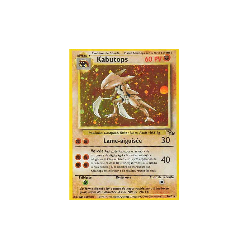 Carte Pokémon Kabutops 9/62 Holographique Fossile (JCC)