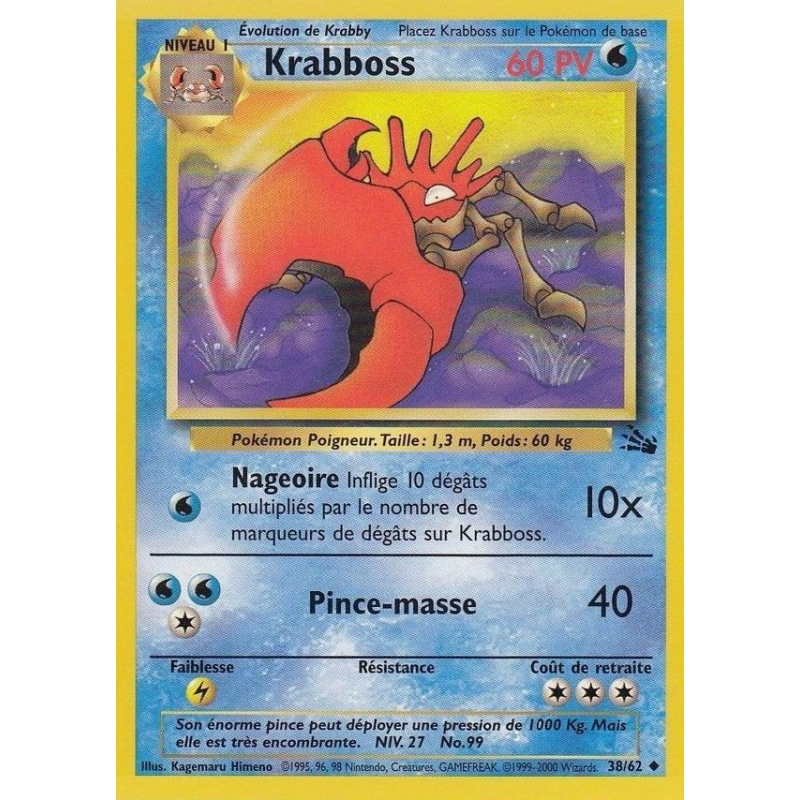 Carte Pokémon Krabboss 38/62 Peu commune Fossile (JCC)