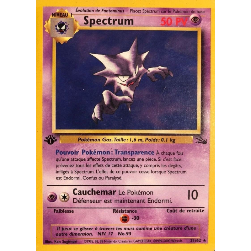 Carte Pokémon Spectrum 21/62 Rare Fossile (JCC)