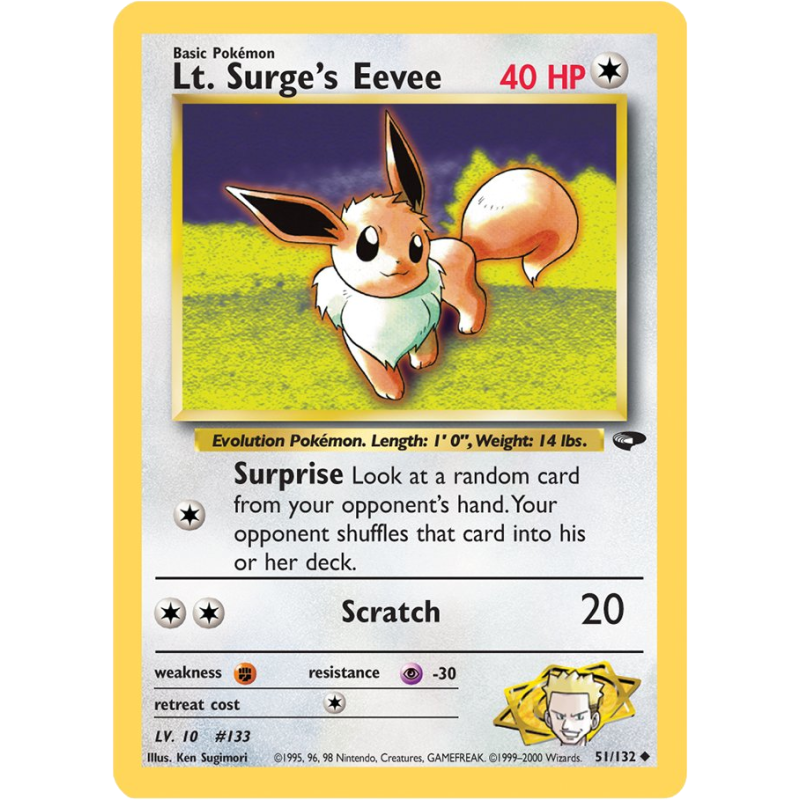Carte Pokémon Lt. Surge's Eevee 51/132 Peu commune Gym Challenge