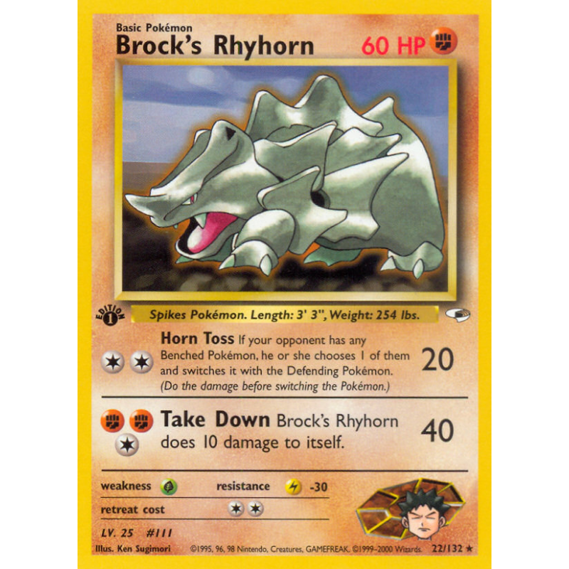 Carte Pokémon Brock's Rhyhorn 22/132 Rare Gym Heroes