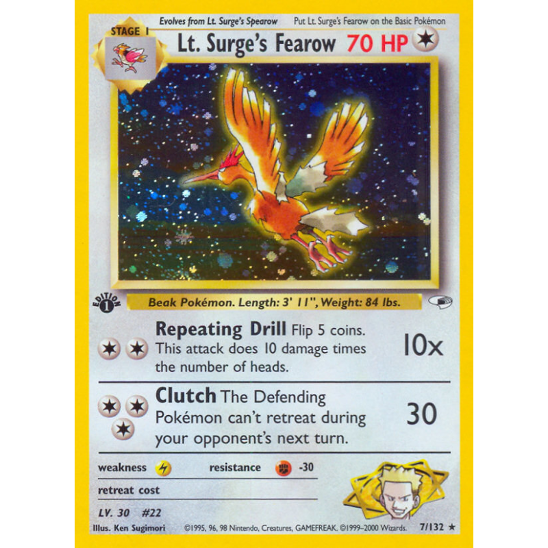Carte Pokémon Lt. Surge's Fearow 7/132 Holographique Gym Heroes