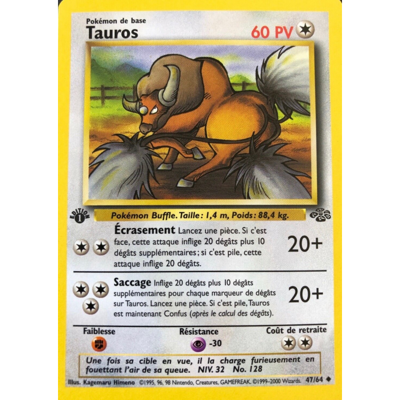 Carte Pokémon Tauros 47/64 Peu commune Jungle (JCC)