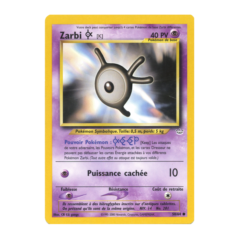 Carte Pokémon Zarbi K 58/64 Commune Neo Revelation