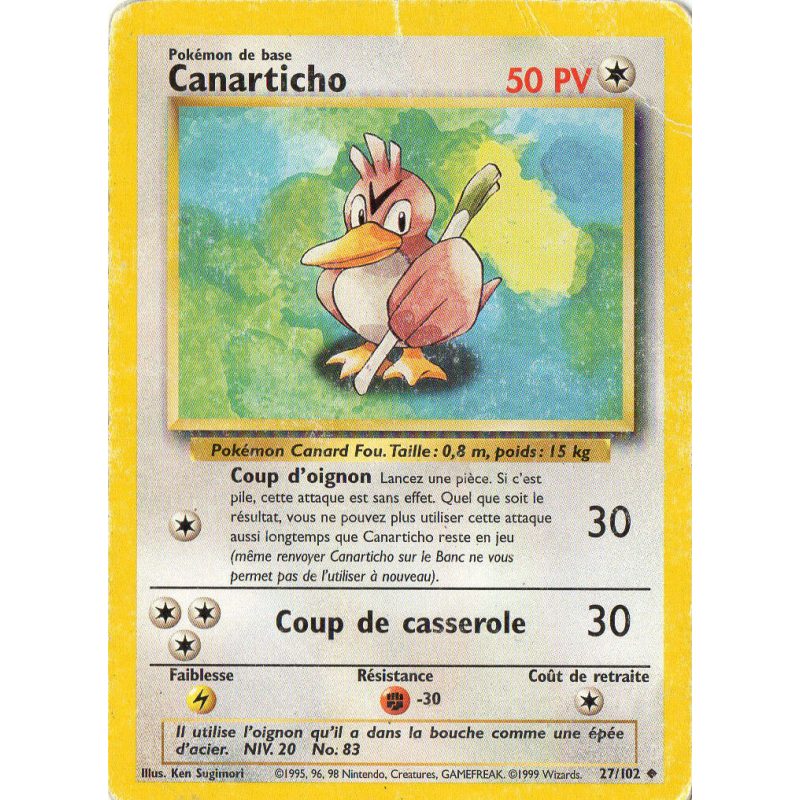 Carte Pokémon Canarticho 27/102 Peu commune Set de Base