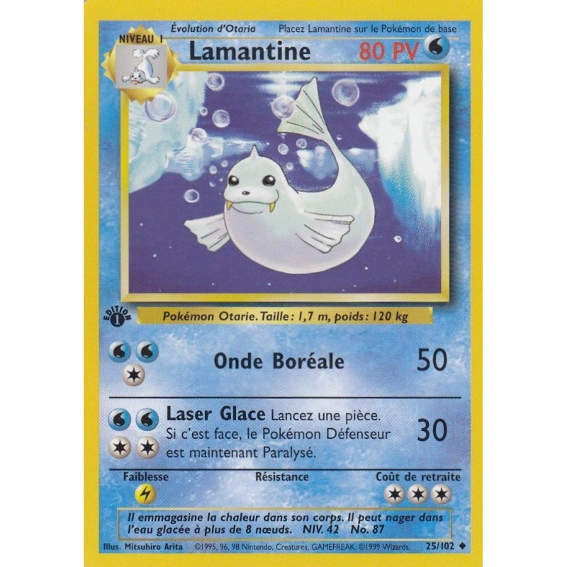 Carte Pokémon Lamantine 25/102 Peu commune Set de Base