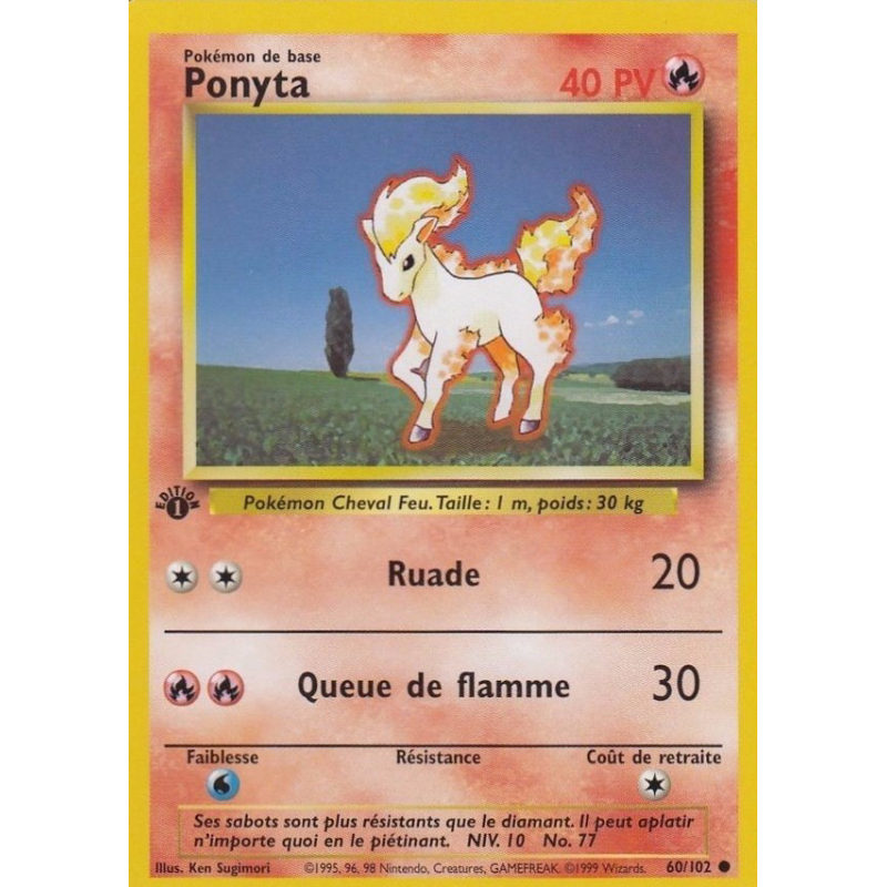 Carte Pokémon Ponyta 60/102 Commune Set de Base