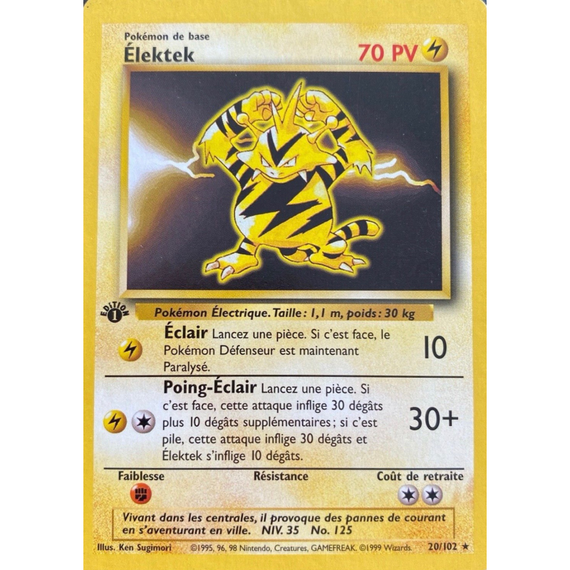 Carte Pokémon Élektek 20/102 Rare Set de Base