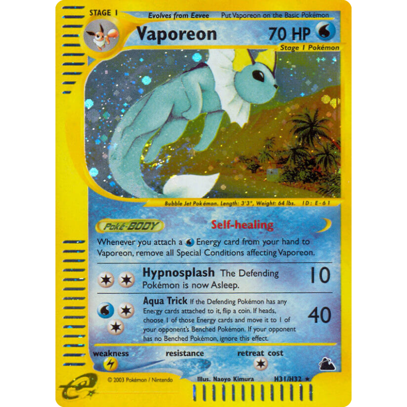 Carte Pokémon Vaporeon H31/H32 Holographique Skyridge