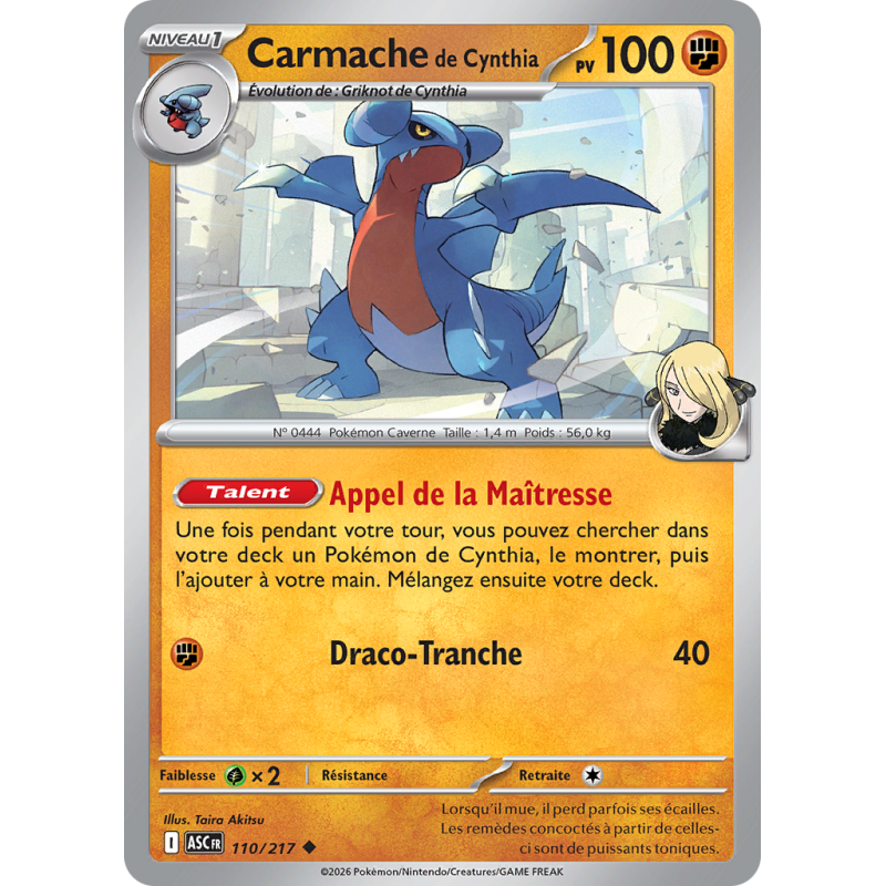 Carte Pokémon Carmache de Cynthia 110/217 Peu commune Héros Transcendants
