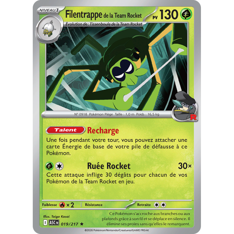 Carte Pokémon Filentrappe de la Team Rocket 019/217 Rare Héros Transcendants