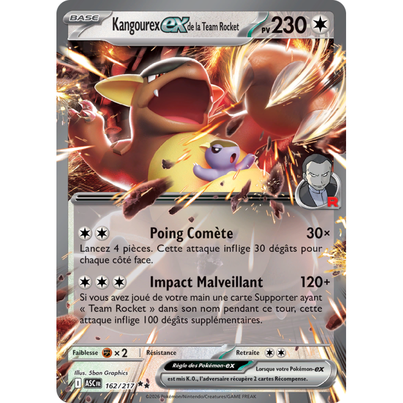 Carte Pokémon Kangourex-ex de la Team Rocket 162/217 Double rare Héros Transcendants
