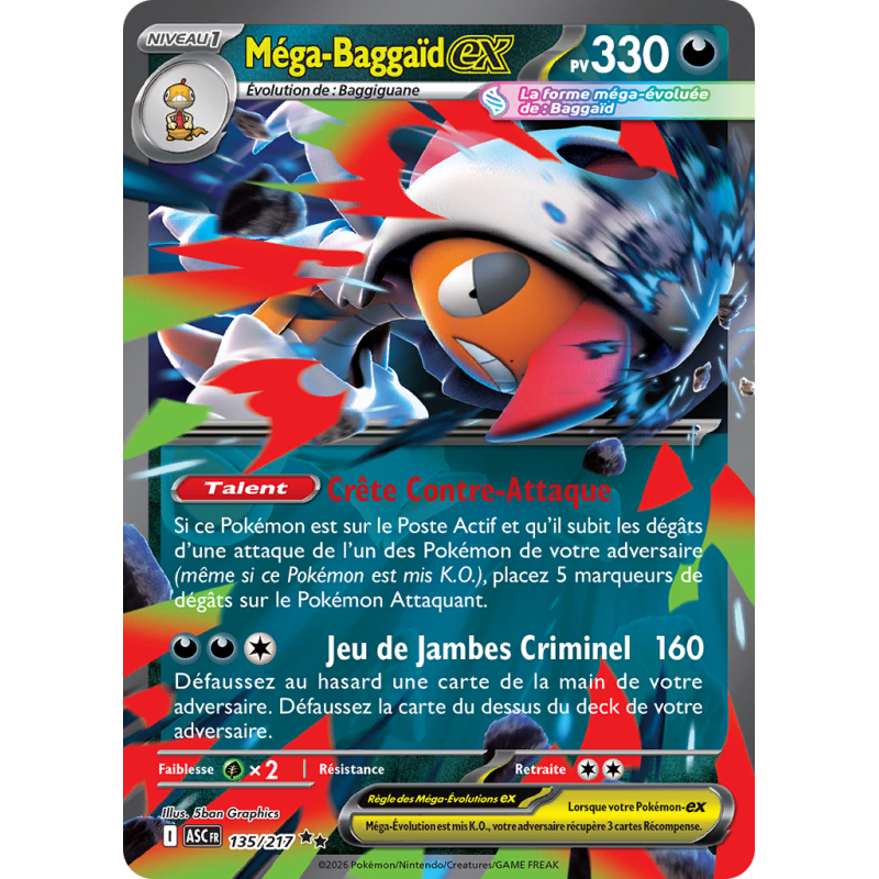 Carte Pokémon Méga-Baggaïd-ex 135/217 Double rare Héros Transcendants